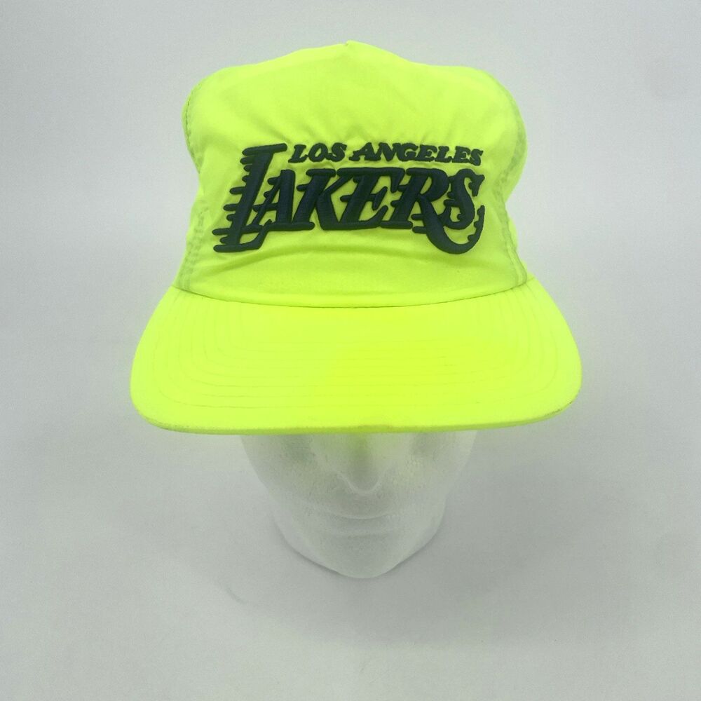 Mitchell & Ness LA Lakers Snapback Hat Neon Yellow Volt Green Nylon Hi Viz Cap